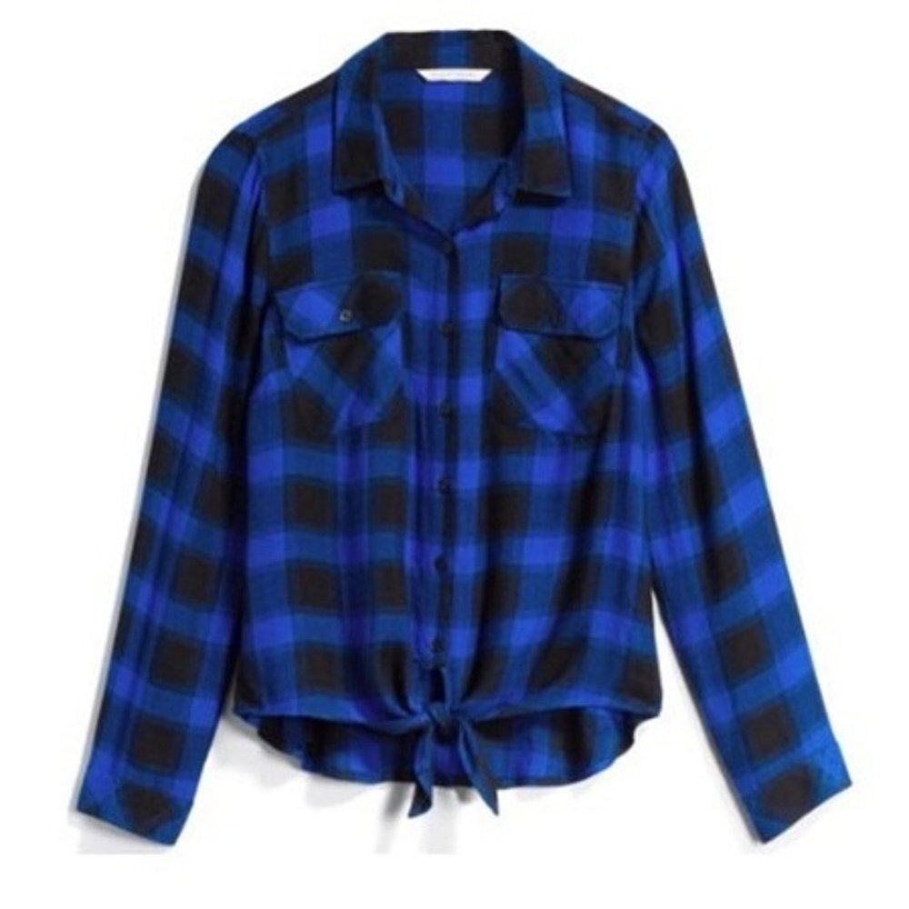 41 Hawthorn Teri Tie Front Checkered Button Down - Picture 1 of 7